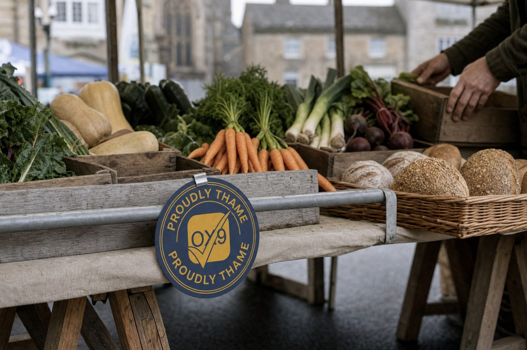 A produce and makers&rsquo; market stall carrying the mark